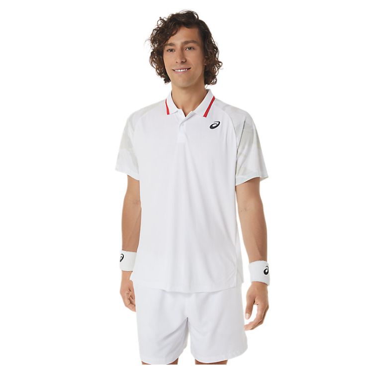 Asics Poloshirt Court Graphic Heren Wit