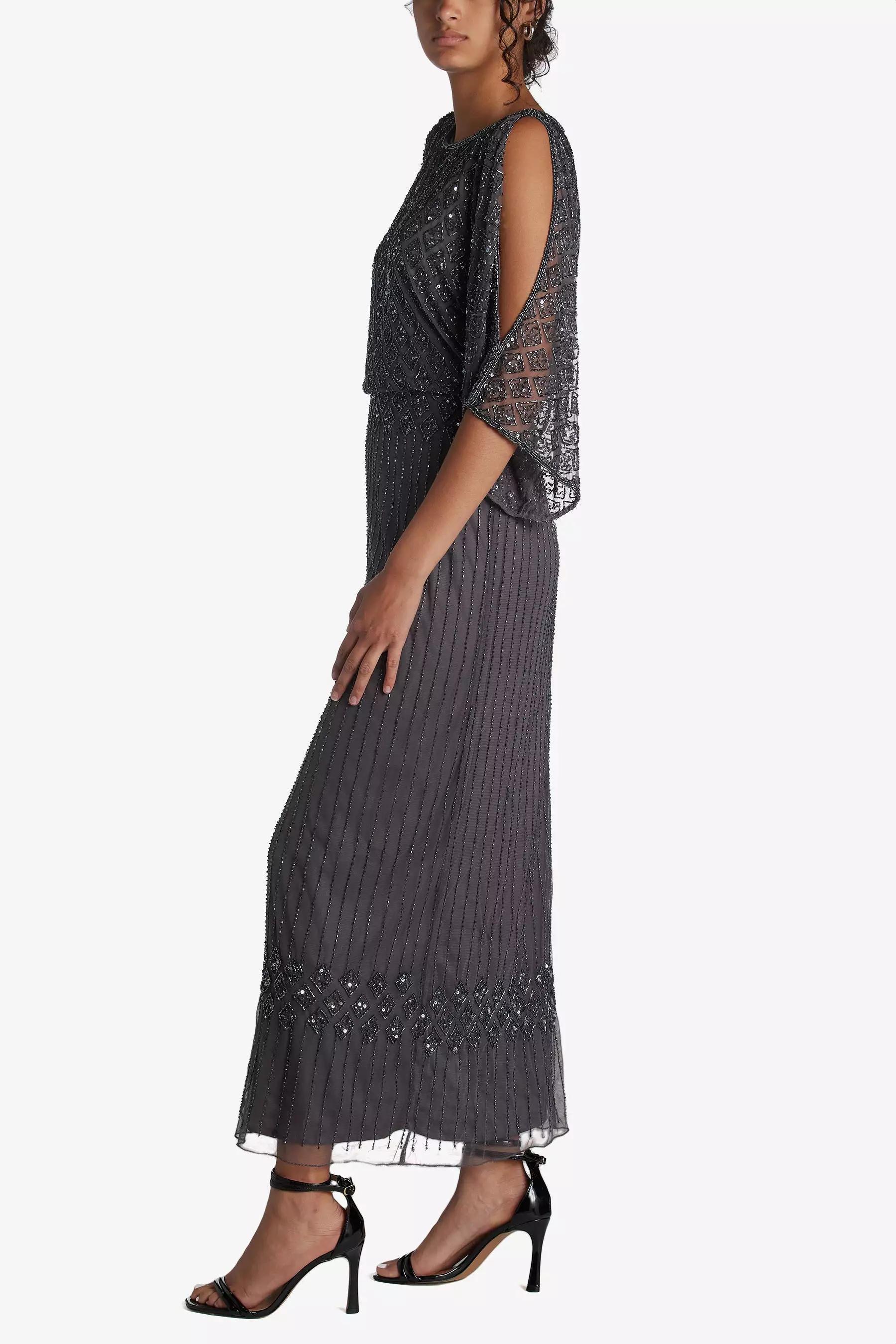 Bead Embellished Cold Shoulder Blouson Dress