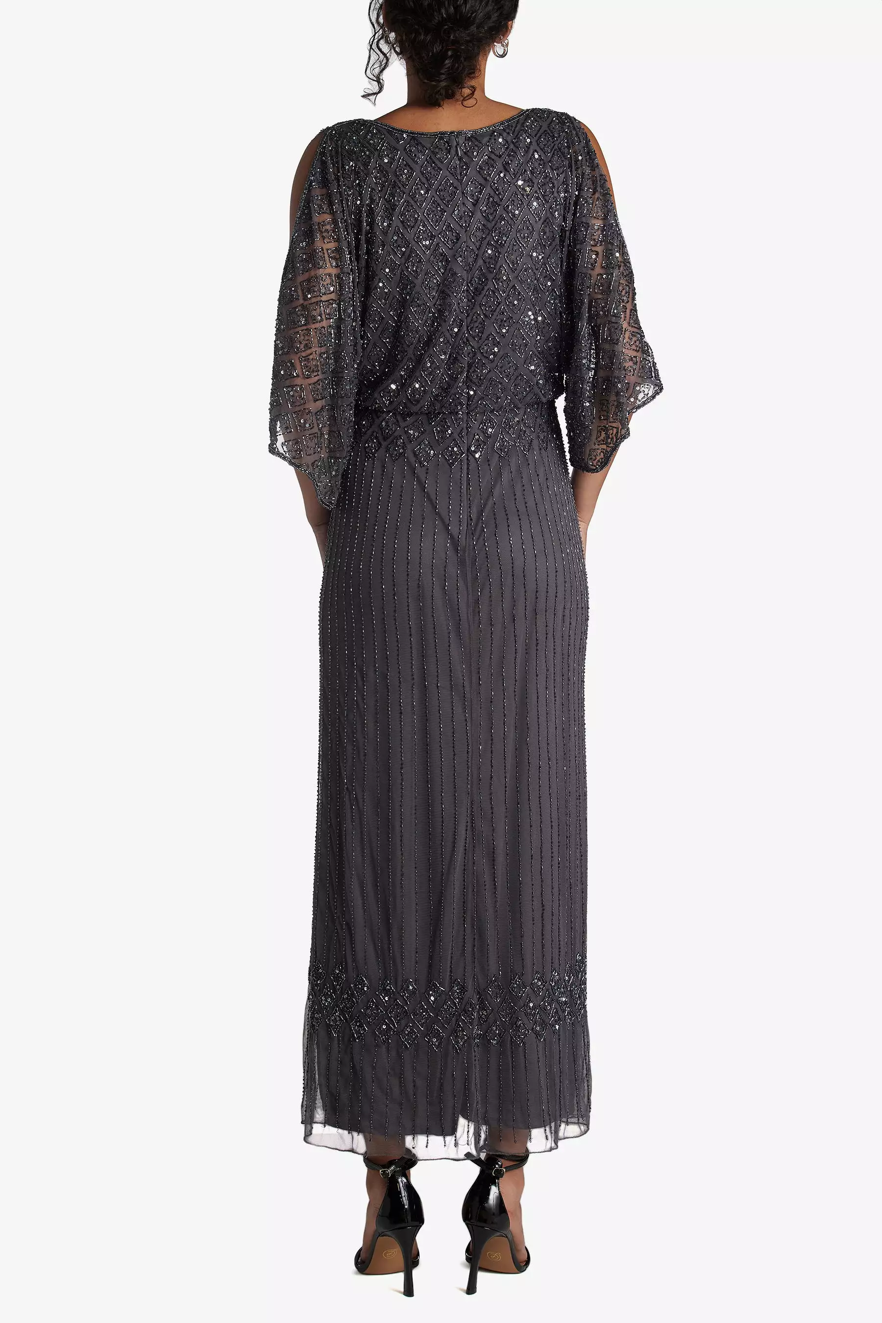 Bead Embellished Cold Shoulder Blouson Dress