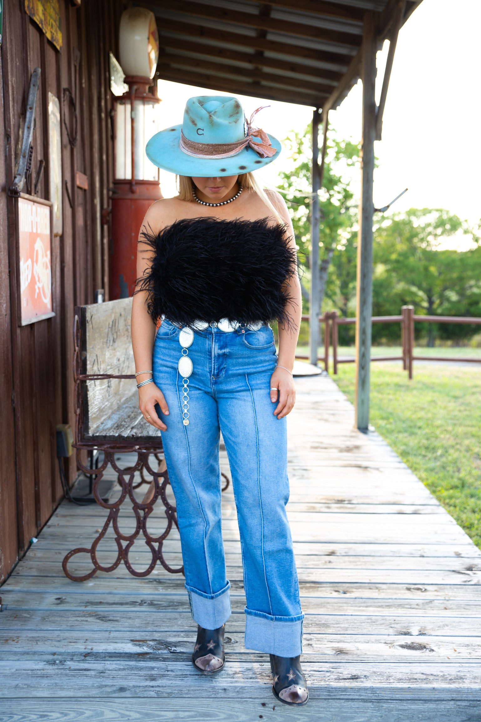 Fancy Feathered Crop Top - Black