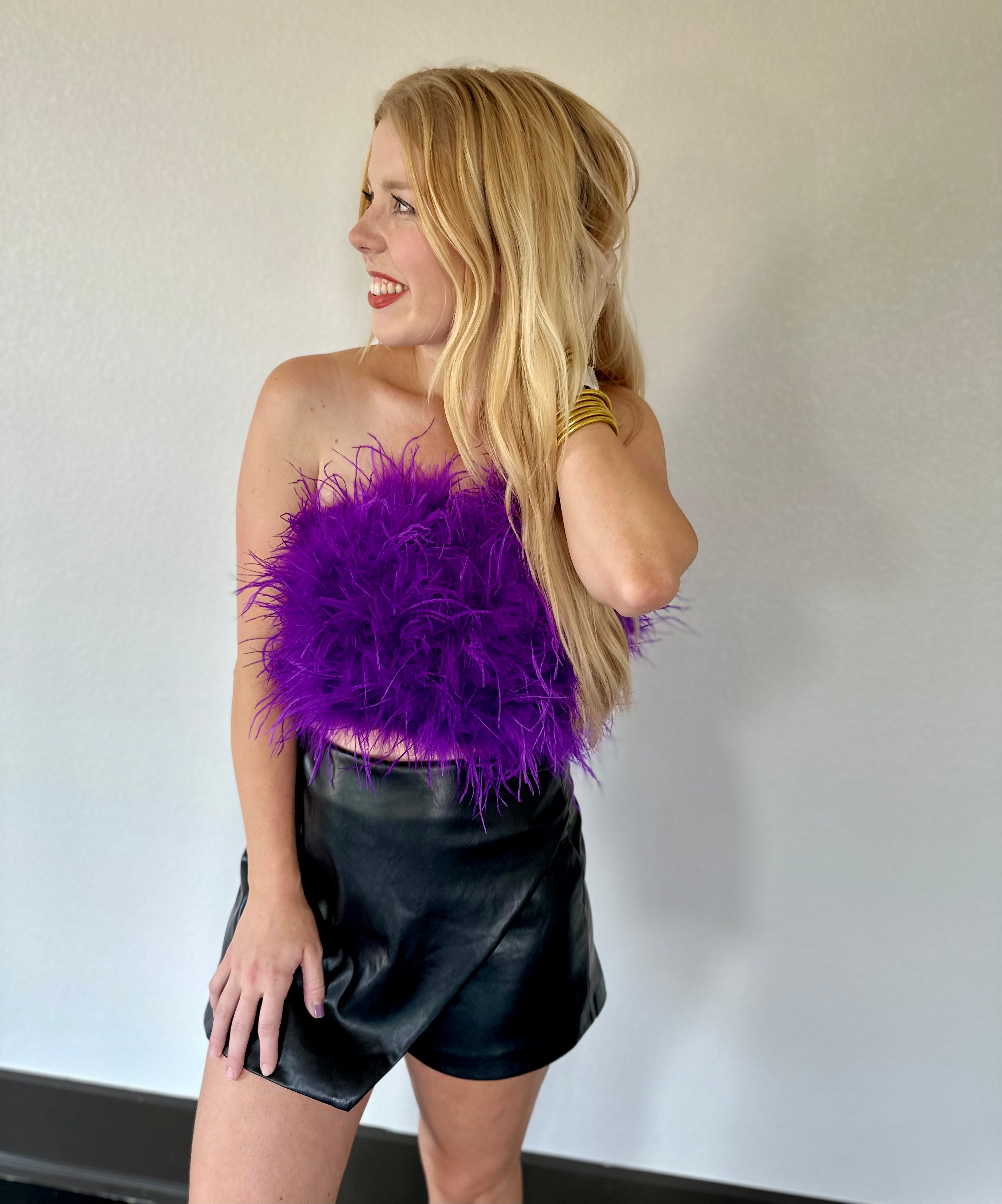 Fancy Feathered Crop Top - Purple