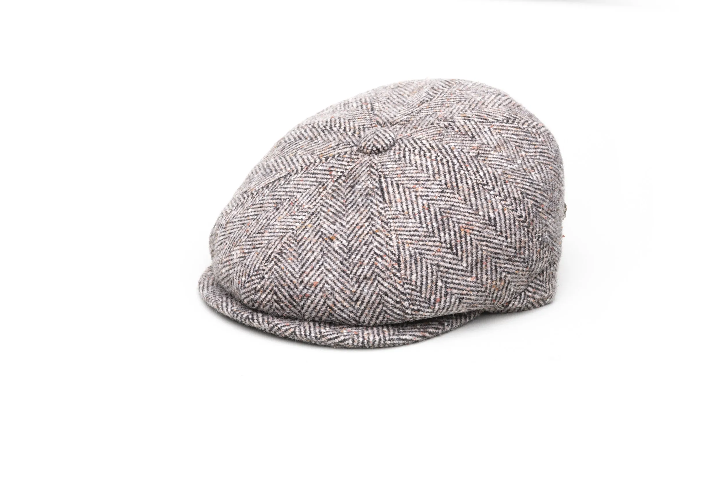 Grey Herringbone Wool Flat Cap