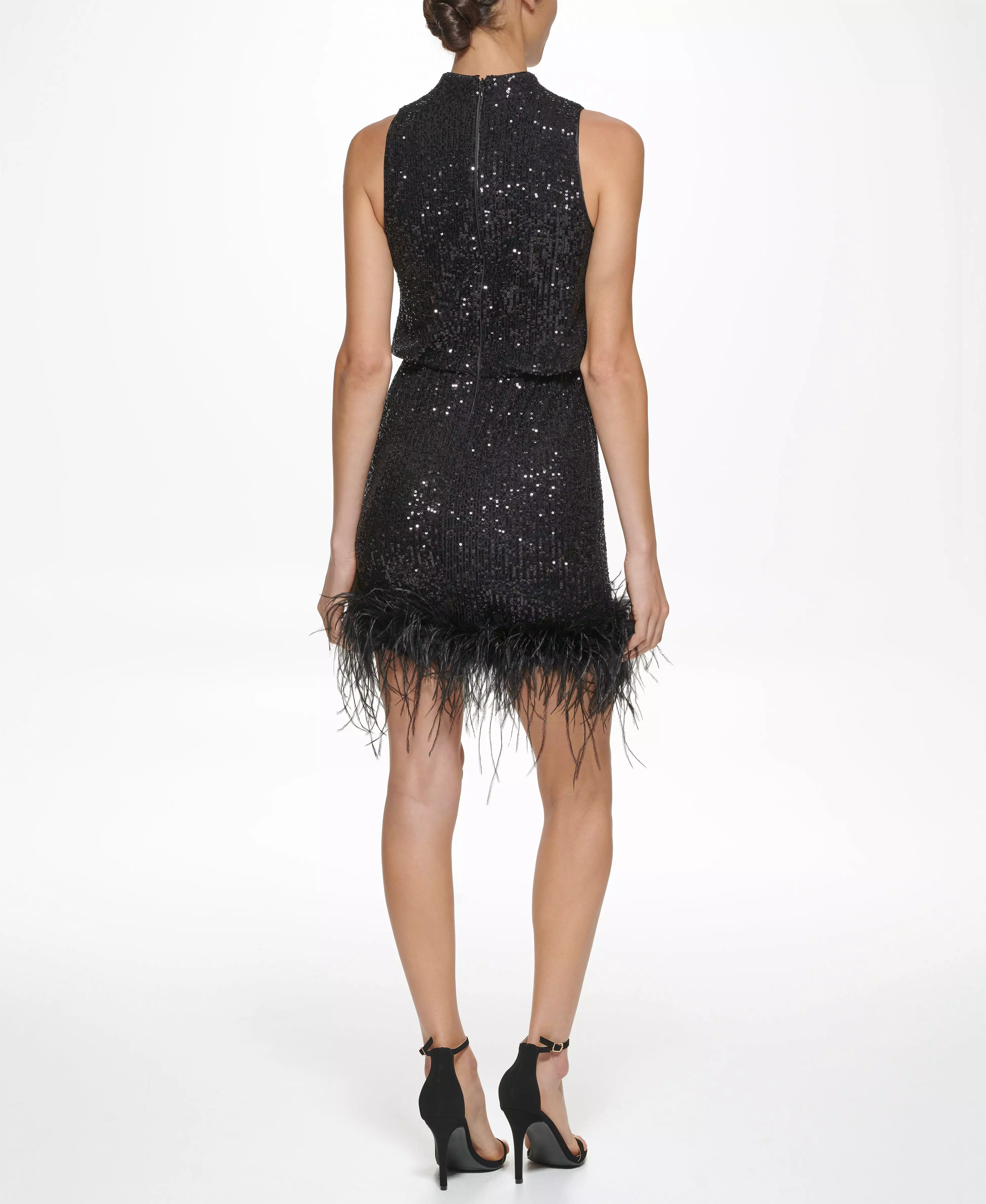 Halter Neck Feather Trim Sheath Dress