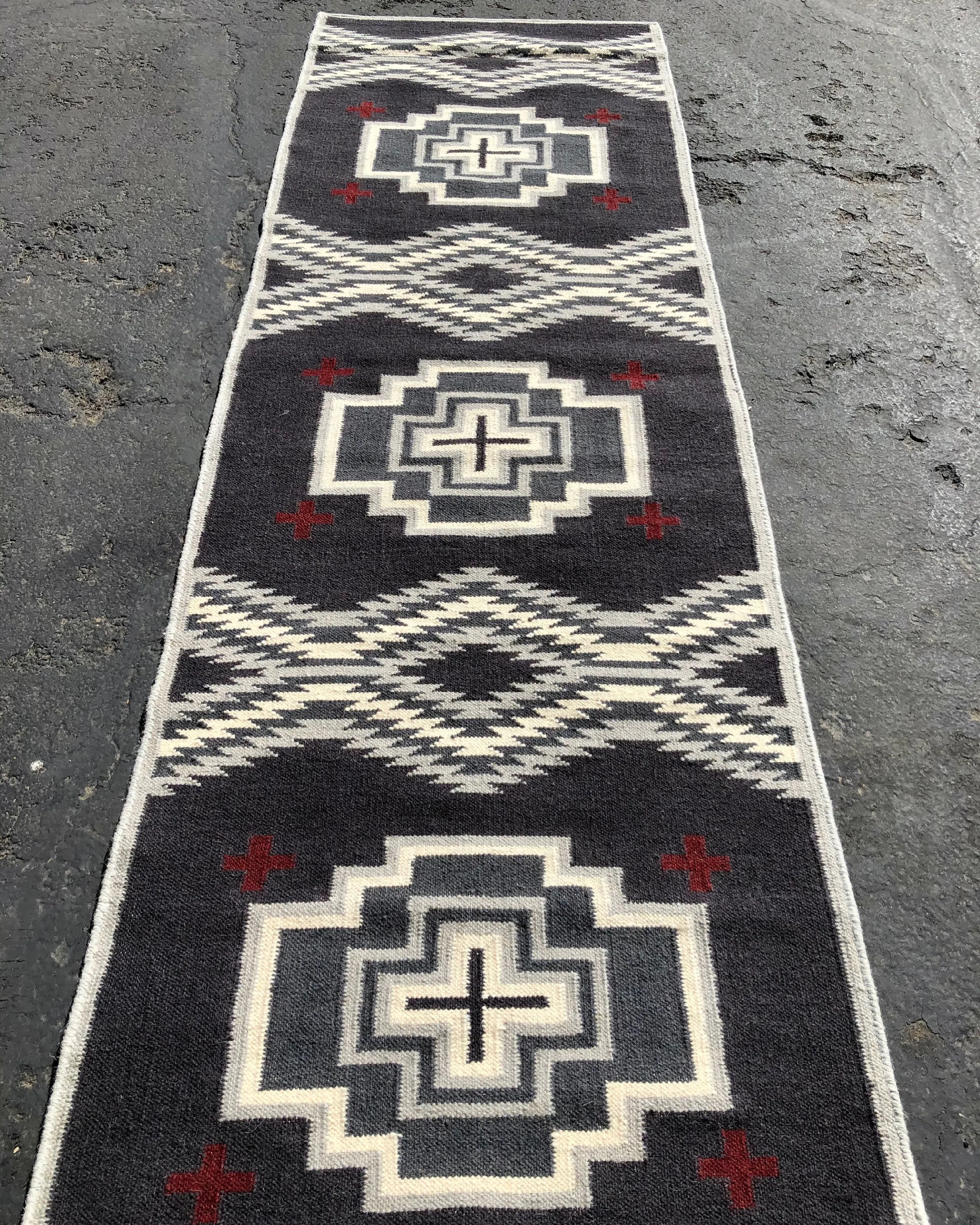 Handwoven wool rug.  Original design in 5 sizes. 29275