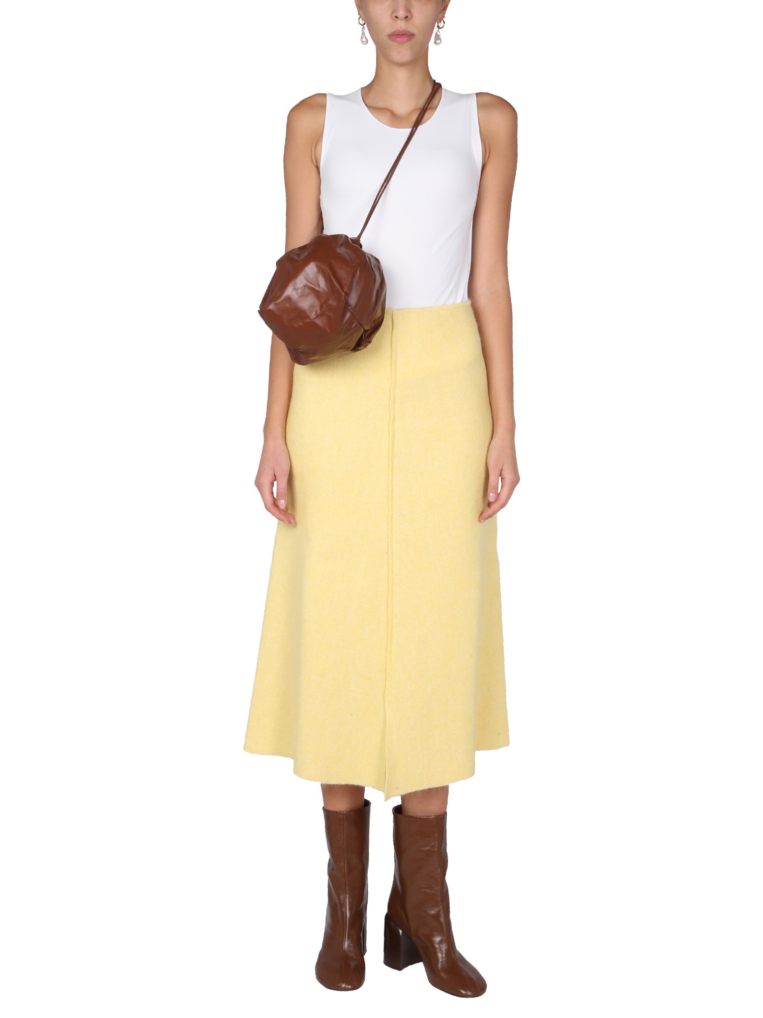 JIL SANDER    WOOL FELT MIDI SKIRT