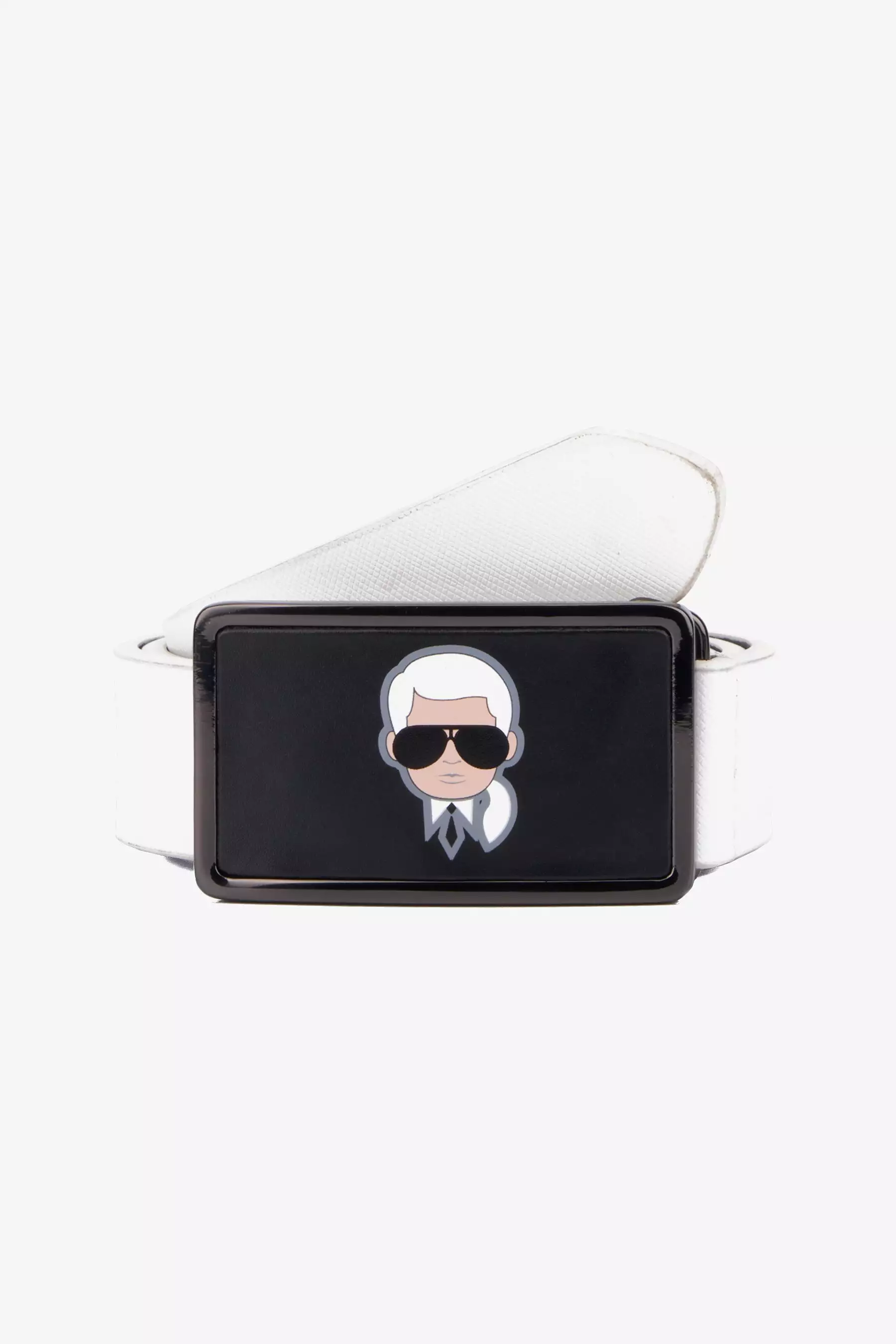 Karl Head Plaque Buckle Saffiano Leather Belt