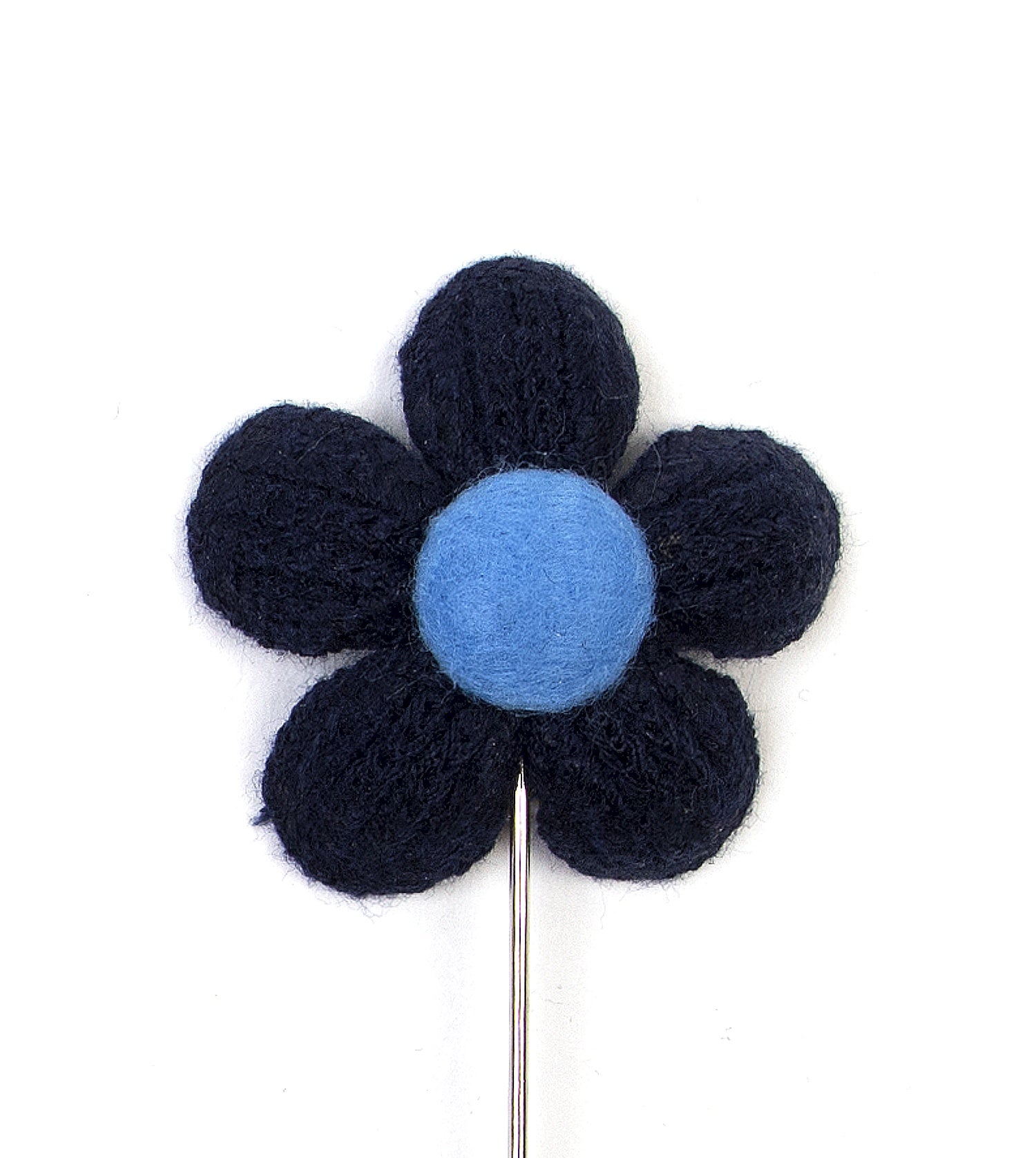 Knitted Daisy Navy Lapel Pin