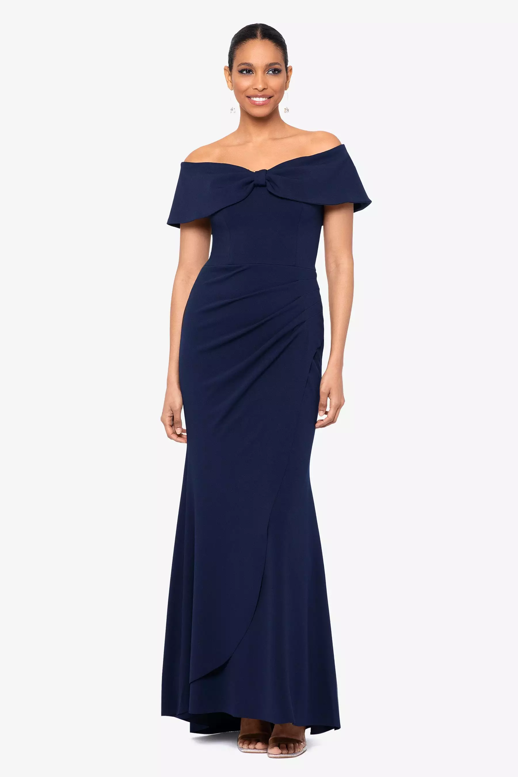 Long Scuba Off-shoulder Gown