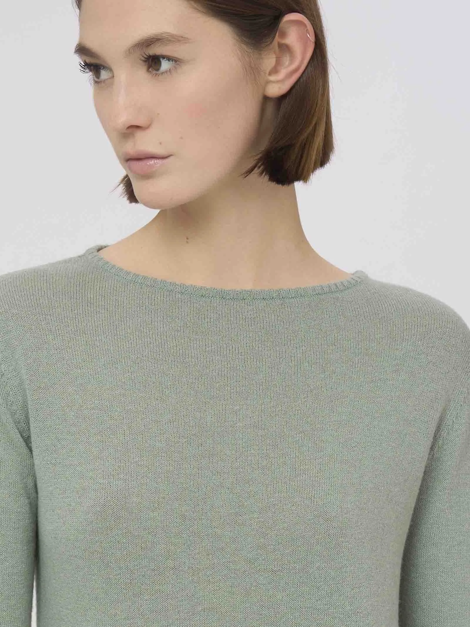 Maglia con scollo barchetta in filato Nice Wool - Kombu Green