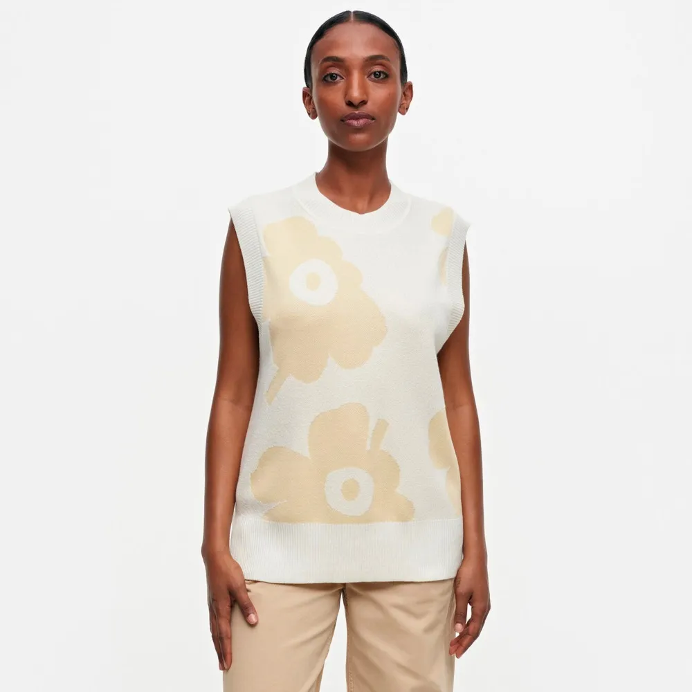 marimekko  |Crew Neck Flower Patterns Casual Style Wool Nylon Rib