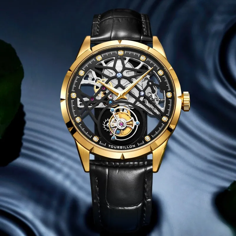 Men's Luxury Tourbillon Skeleton Sapphire Waterproof Mechanical Watch