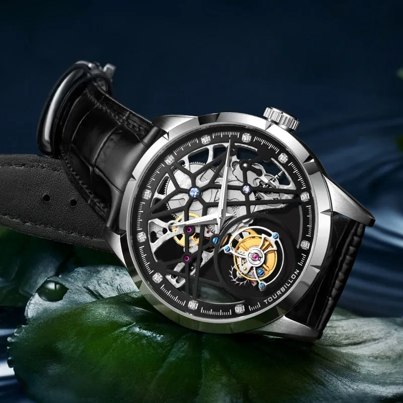 Men's Luxury Tourbillon Skeleton Sapphire Waterproof Mechanical Watch