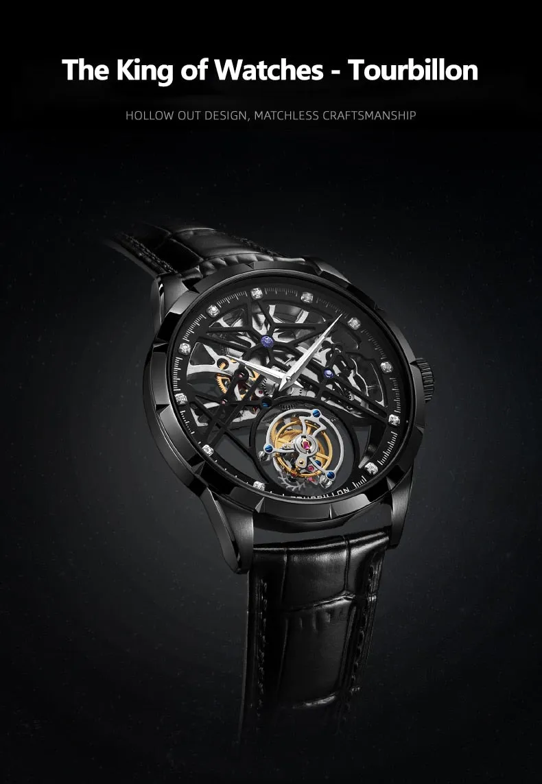 Men's Luxury Tourbillon Skeleton Sapphire Waterproof Mechanical Watch