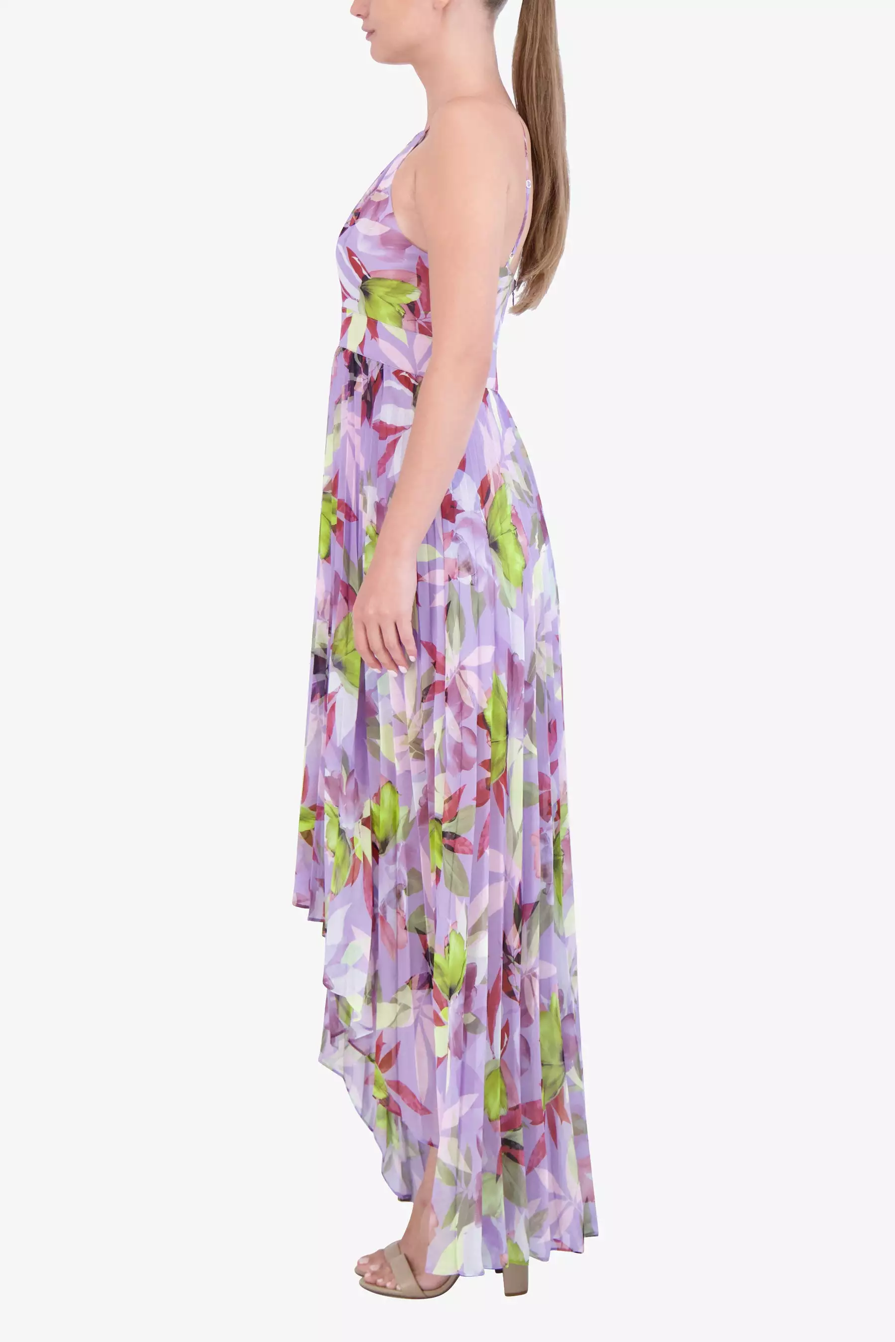 Pleated High-Low Maxi Dress