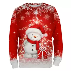 Pull Festif de Nol - Bonhomme de Neige Souriant en Rouge clatant - CT04112342