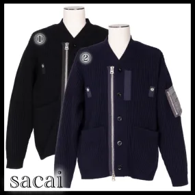 sacai  |Wool Nylon Street Style Designers Cardigans