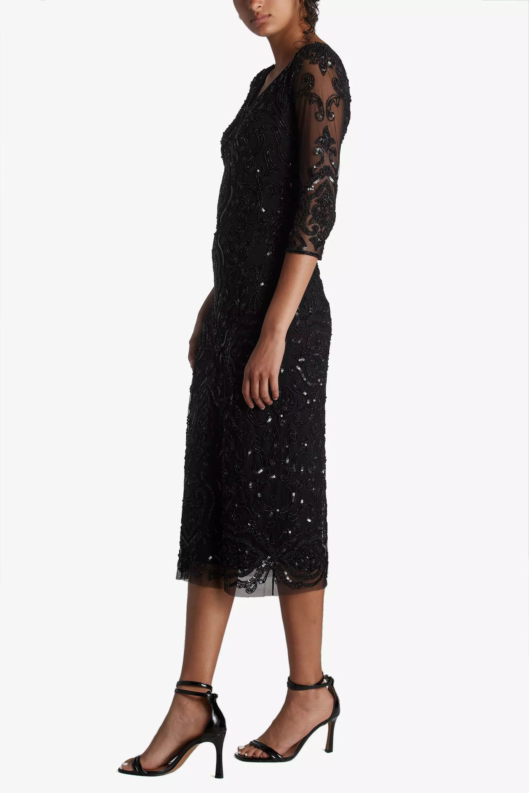 Sequin Bead Embellished Midi Dress