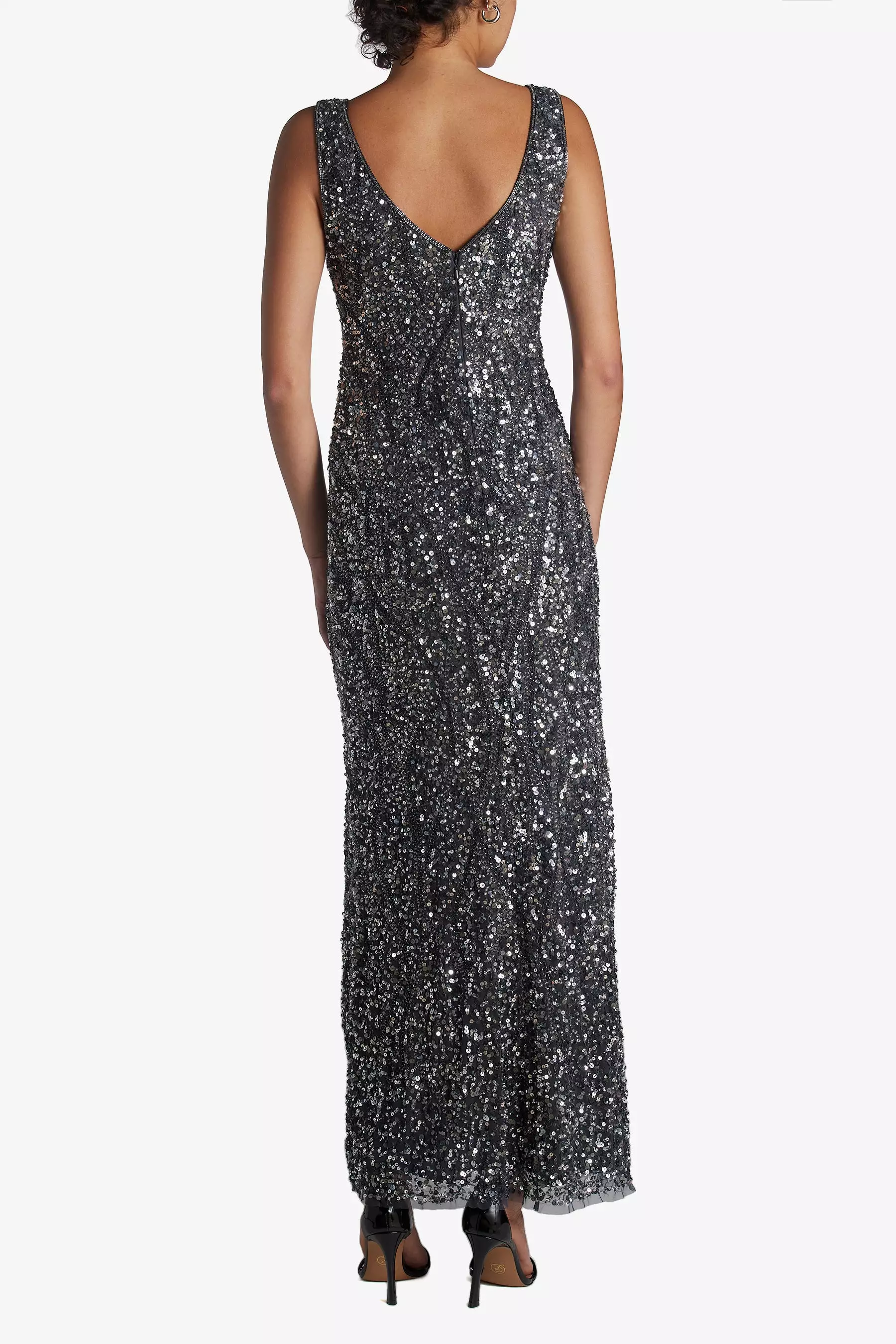 Sequin Bead Embellished Sleeveless Gown