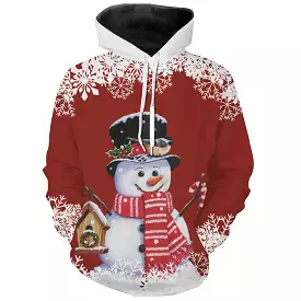 Sweat à Capuche de Nol Rouge – Bonhomme de Neige Festif avec Accessoires de Saison et Flocons - CT04112349