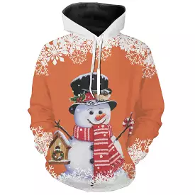 Sweat à Capuche Hiver Joyeux – Bonhomme de Neige Charmant avec Oiseau et Décor Neigeux - CT04112346