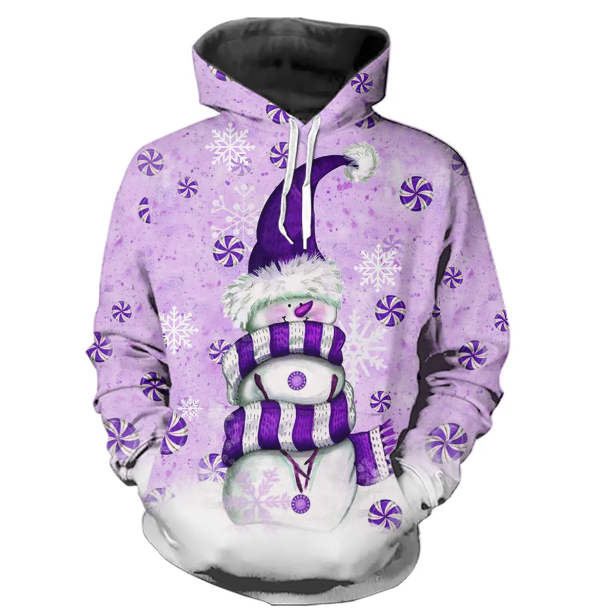 Sweat à Capuche Violet Hivernal – Bonhomme de Neige Fantaisie et Flocons Scintillants - CT04112350