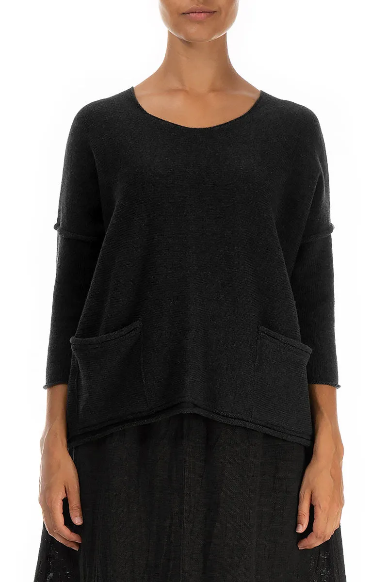 Two Pockets Black Wool Jumper