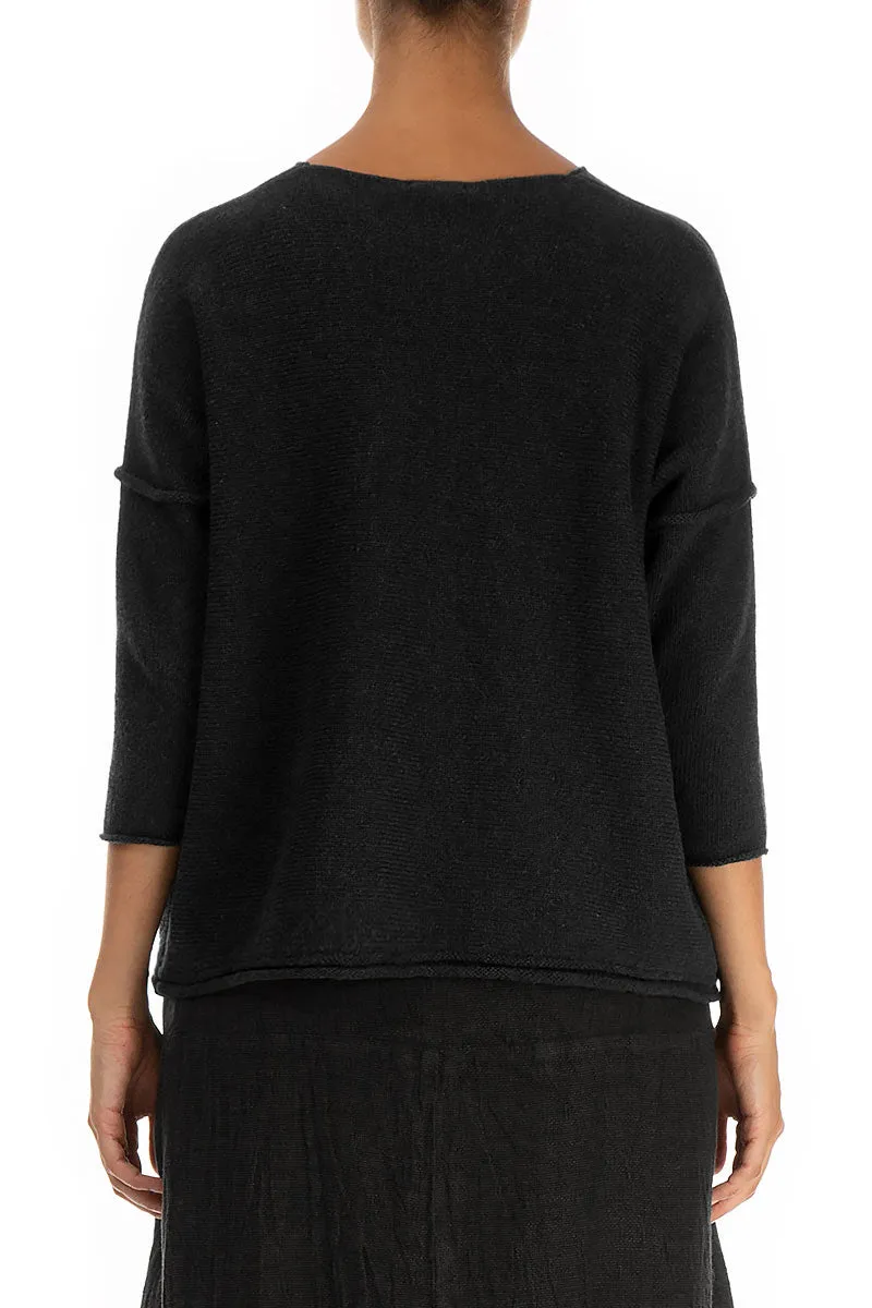 Two Pockets Black Wool Jumper