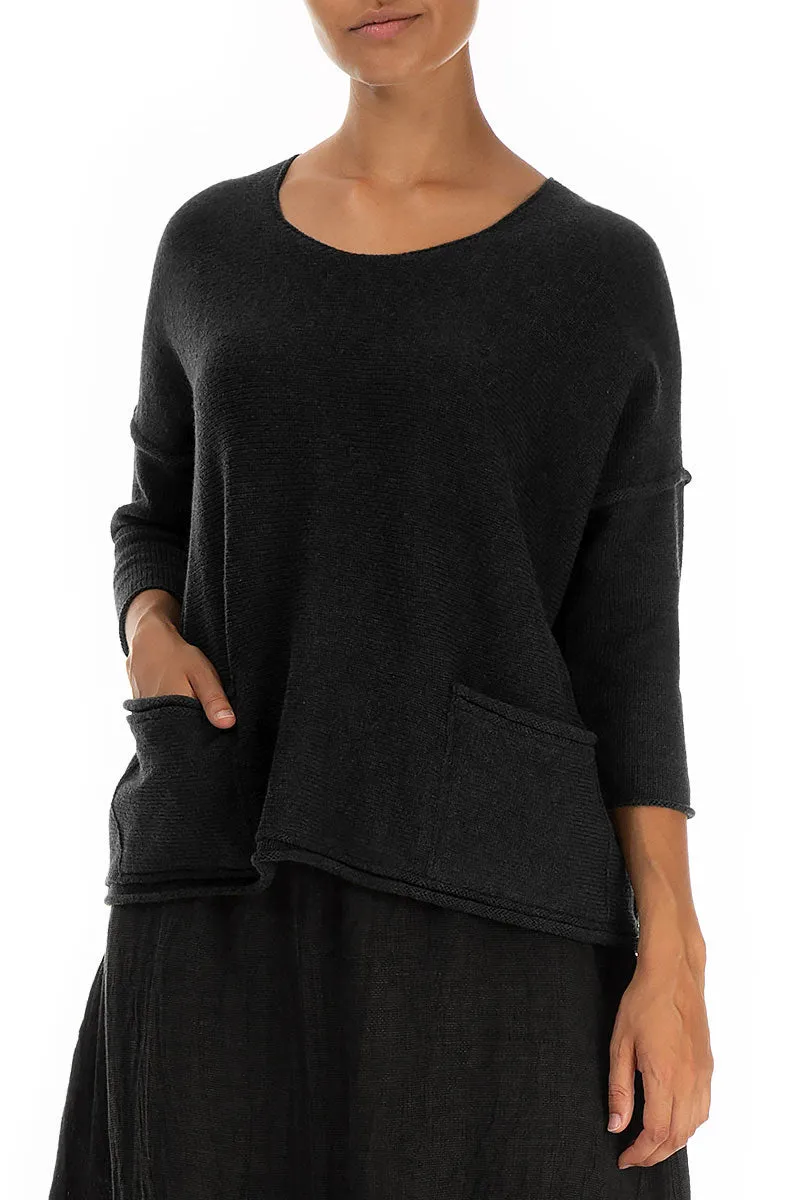 Two Pockets Black Wool Jumper