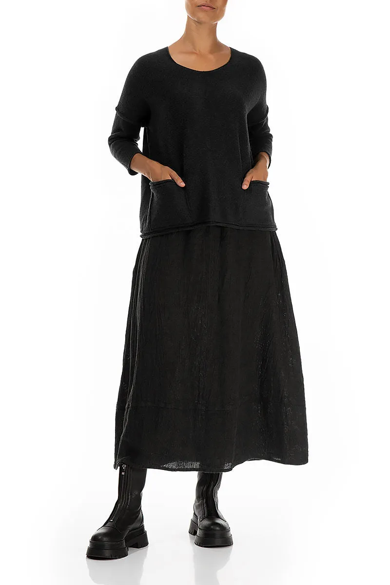 Two Pockets Black Wool Jumper